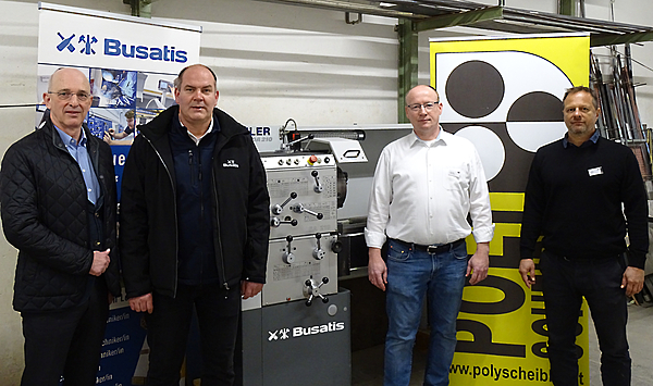 Busatis-Geschäftsführer Christoph Jordan, Lehrlingsausbilder Leonhard Grubner, Poly-Direktoren Andreas Steinmetz und Robert Heindl