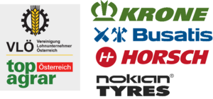 Die Logos von VLÖ, top agrar, Krone, Busatis, Horsch und nokian Tyres